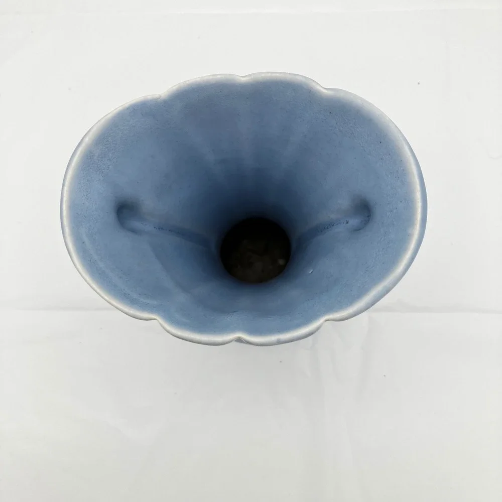 Weller Pottery Fluted Vase Softone 6.25in Periwinkle Blue Vintage Art Deco E-2